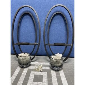 Bed Bath And Beyond Metal And Glass Wall Sconce Candle Holders Black NOS